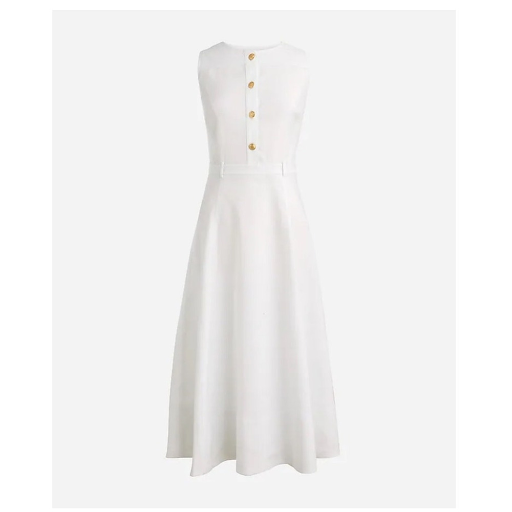 J. Crew Factory White Sleeveless Midi Dress with Gold Buttons
